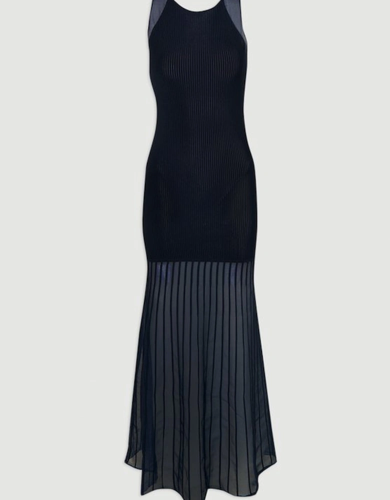 Sleeveless Viscose Blend Knitted Dress With Sparkle Sheer Details