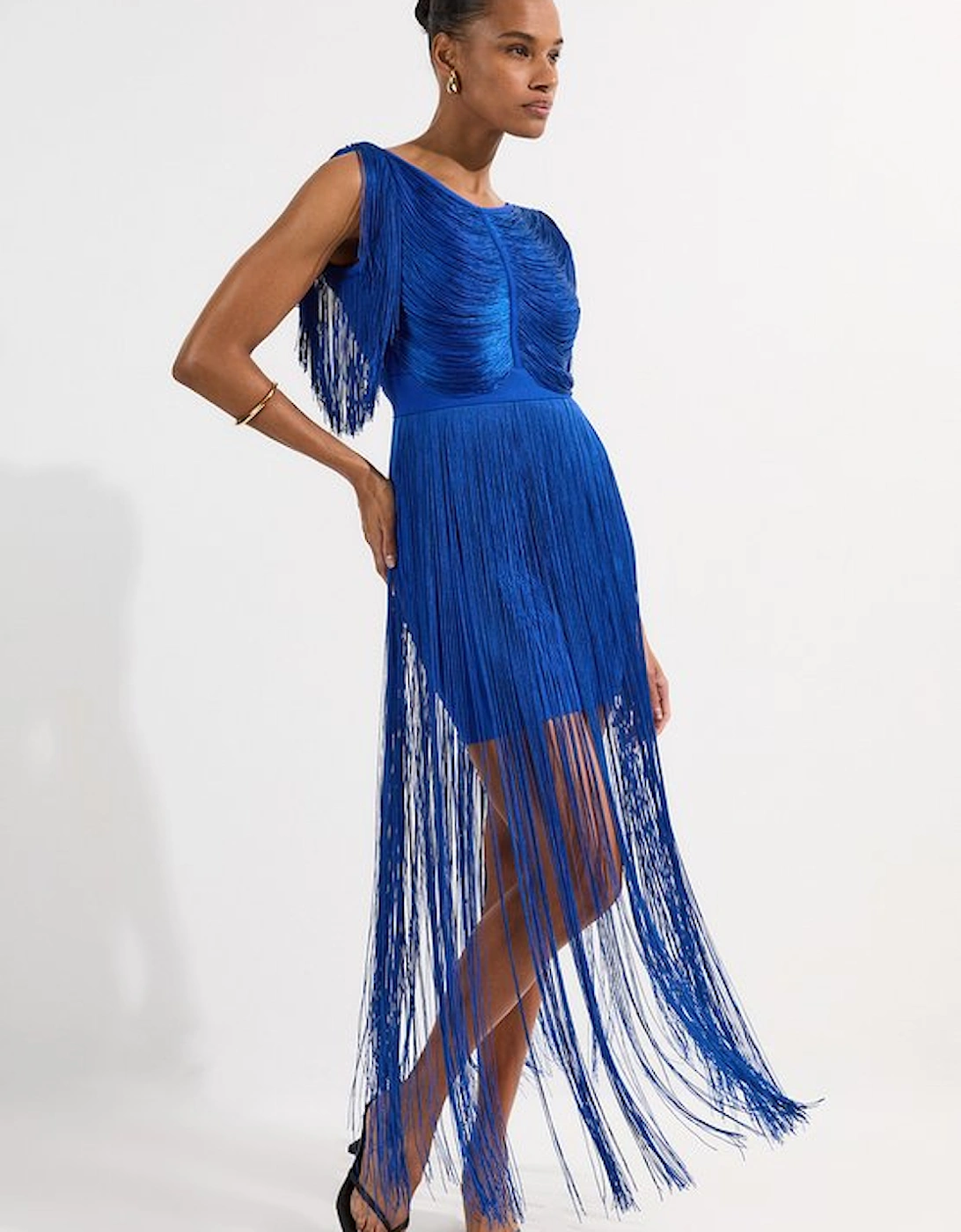 Maxi Draped Fringe Knitted Mini Dress, 5 of 4