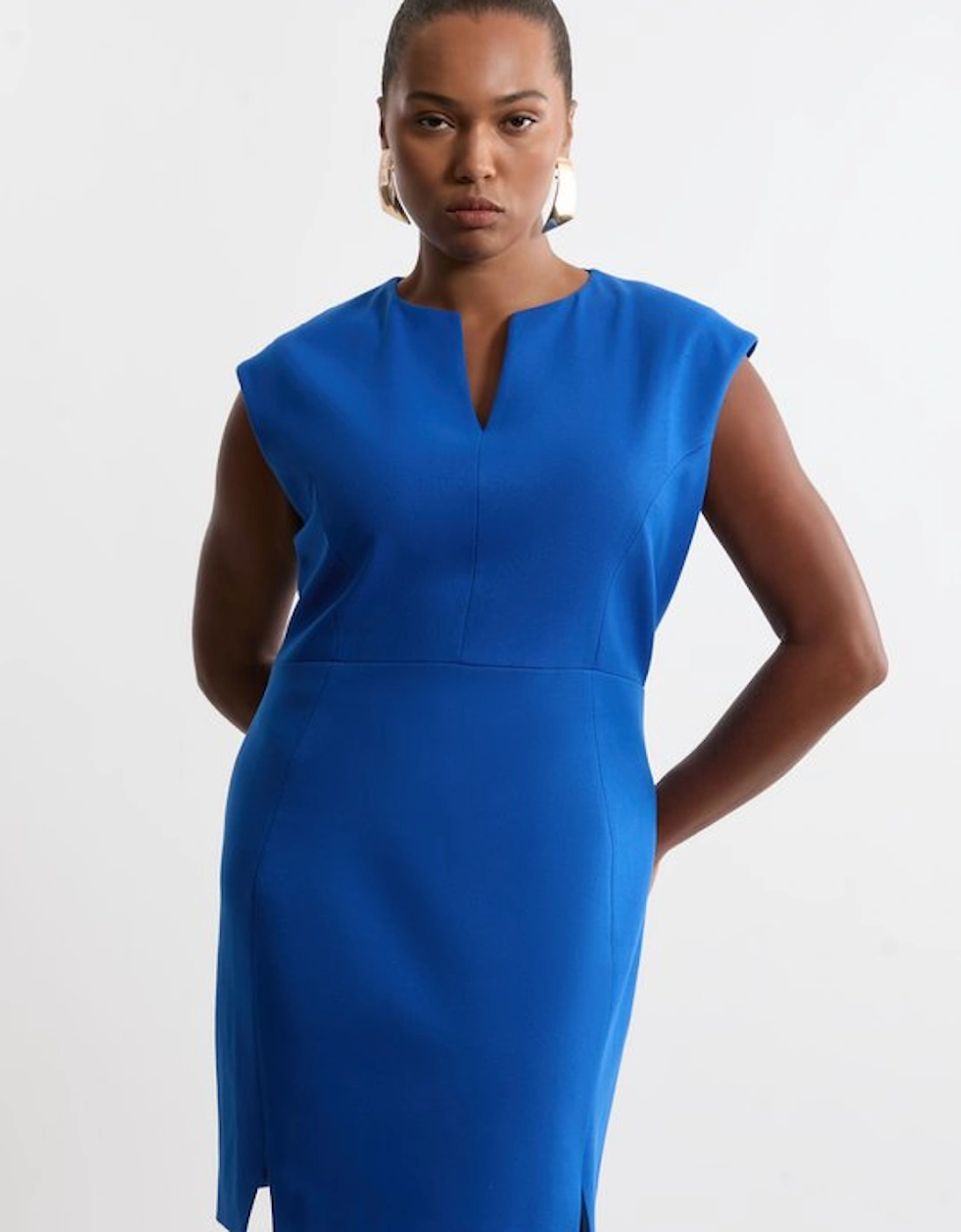Plus Size Structured Crepe Tailored Full Skirted Belted Midi Dress, 5 of 4