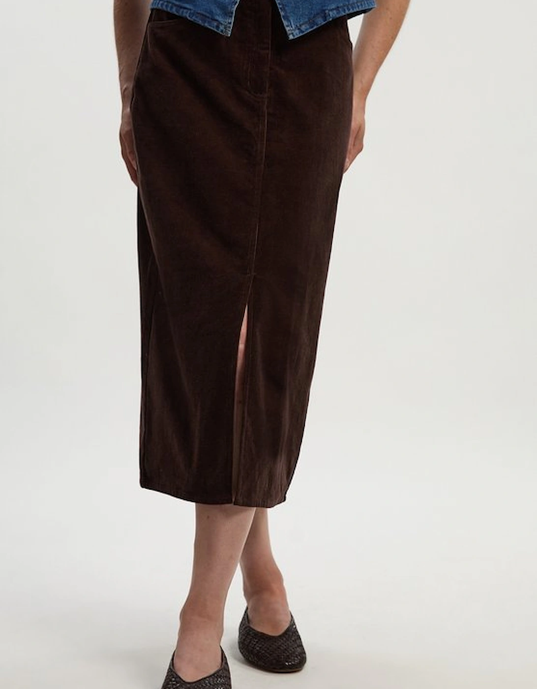 Stretch Cord Midi Pencil Skirt
