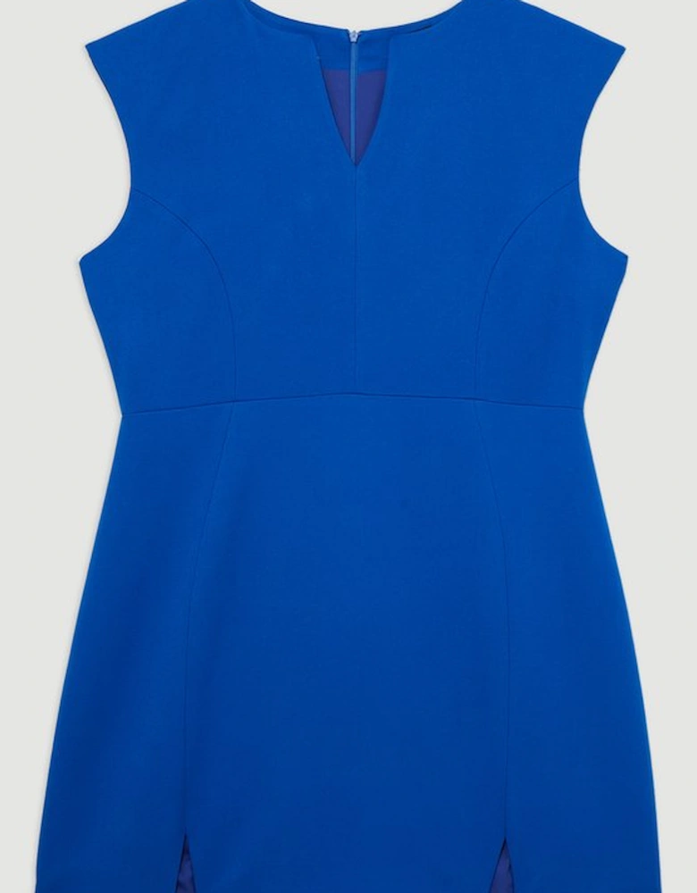 Plus Size Structured Crepe Tailored Full Skirted Belted Midi Dress