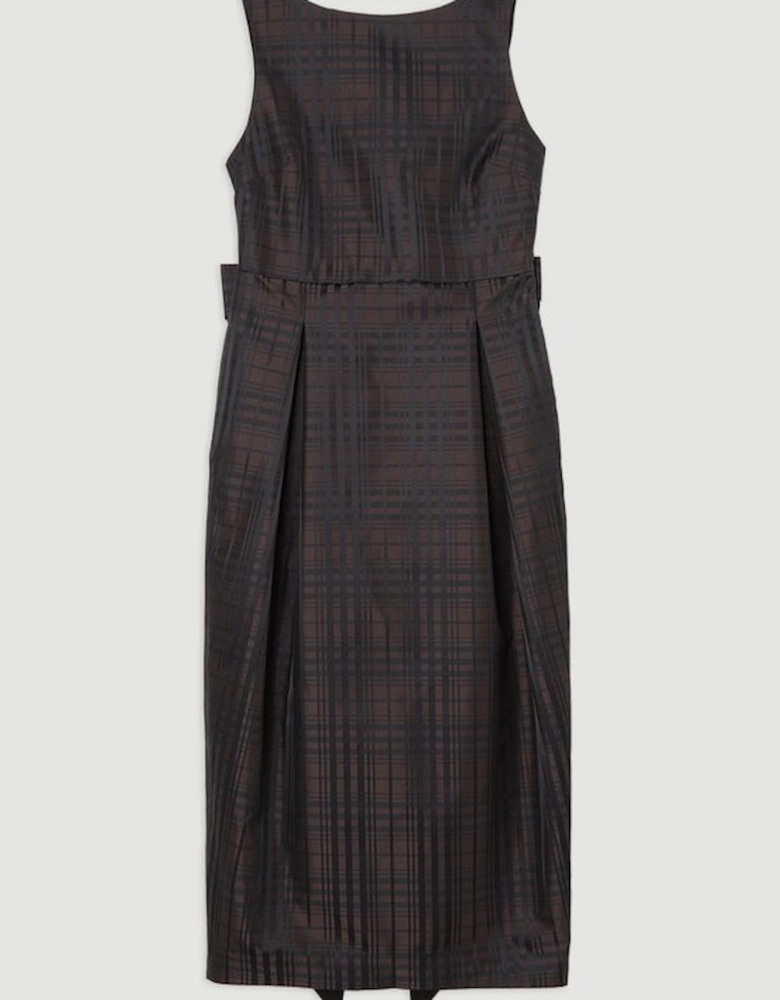 Petite Taffeta Check Bow Detail Tailored Maxi Dress