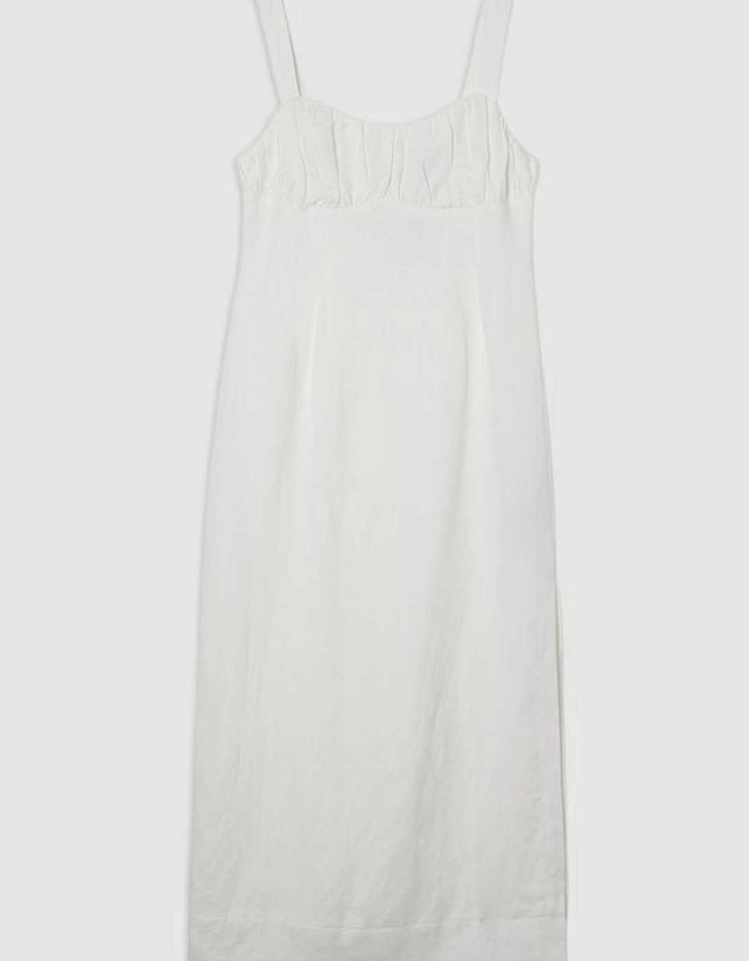 Viscose Linen Ruched Detail Strappy Woven Midi Dress
