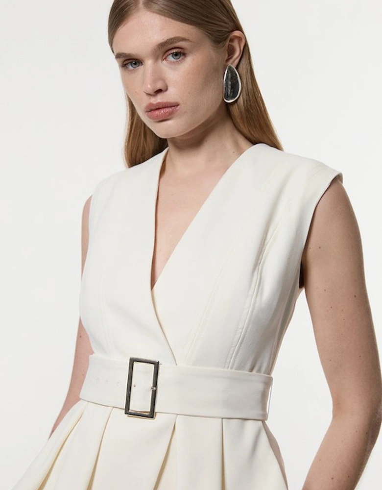 Soft Tailored Belted Peplum Tailored Maxi Dress
