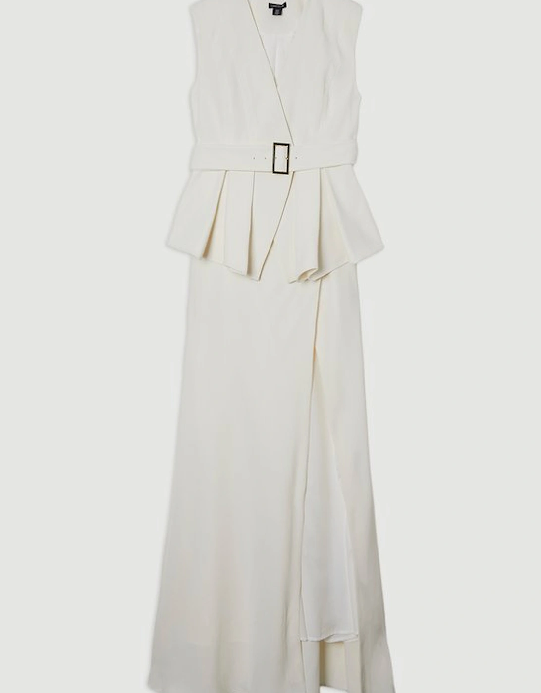 Soft Tailored Belted Peplum Tailored Maxi Dress