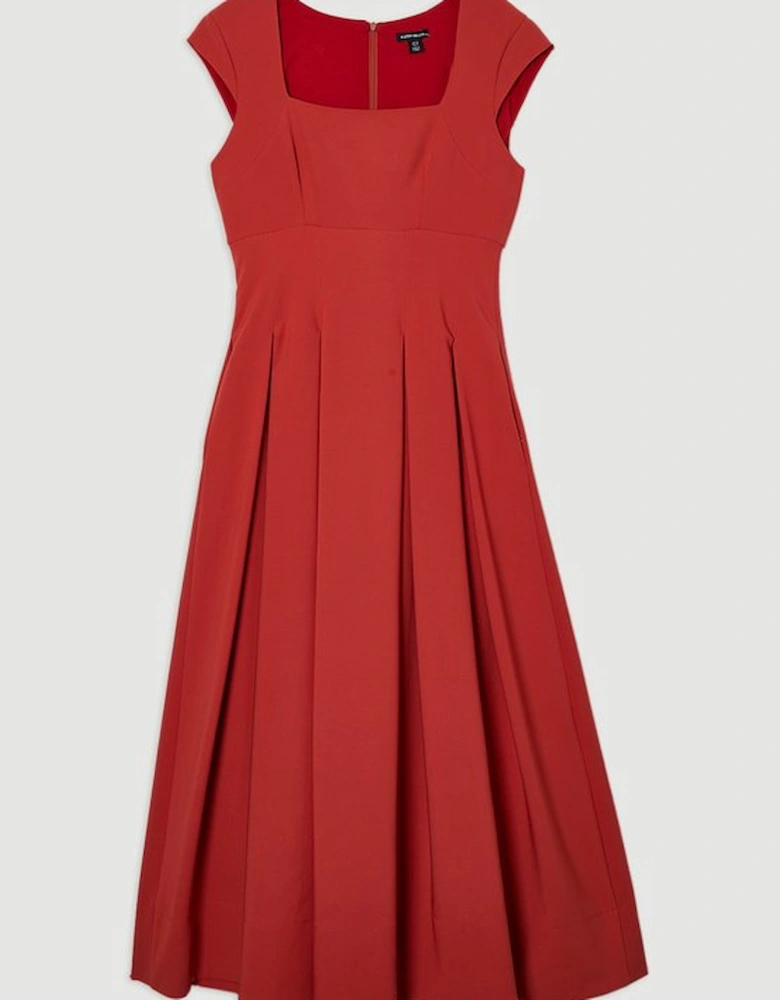 Tailored Square Neck Full Skirted Midi Dress
