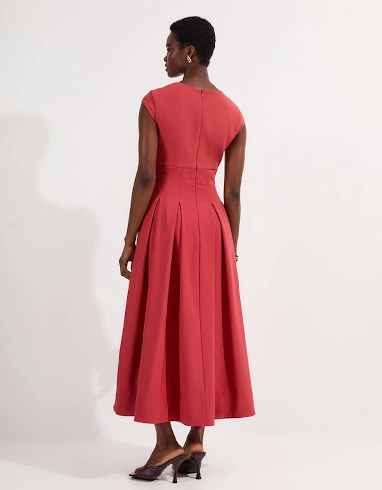 Tailored Square Neck Full Skirted Midi Dress