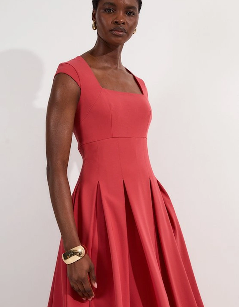 Tailored Square Neck Full Skirted Midi Dress