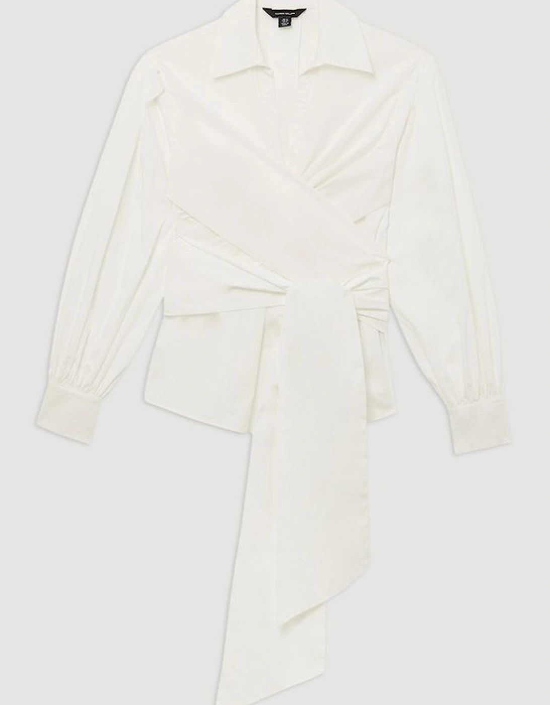 Plus Size Cotton Poplin Drama Sleeve Woven Wrap Detail Blouse