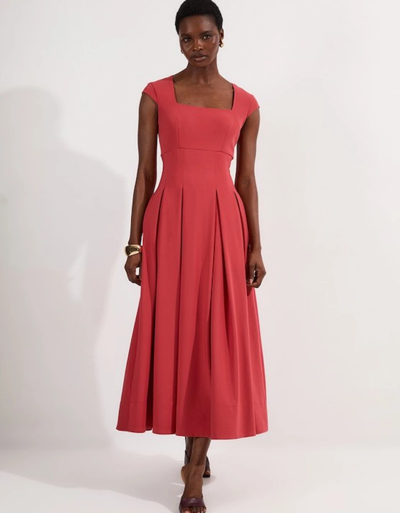 Tailored Square Neck Full Skirted Midi Dress