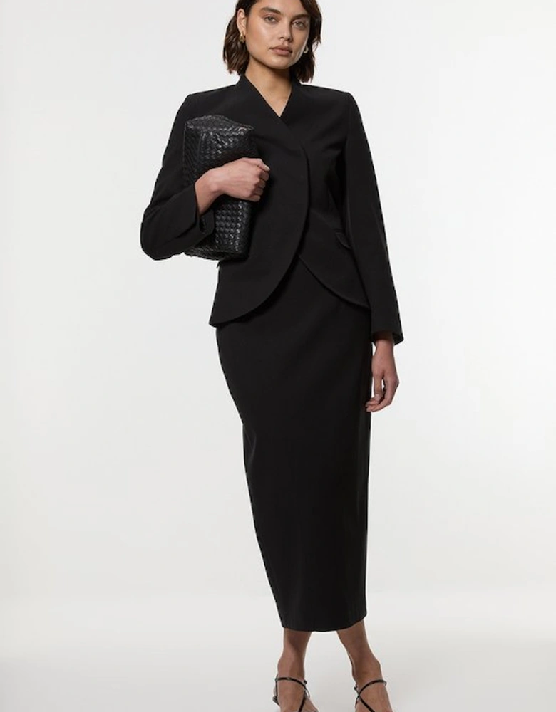 Compact Stretch Asymmetric Single Breasted Tailored Blazer