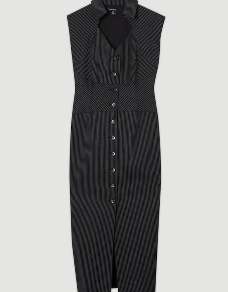 Pinstripe Corseted Tailored Pencil Midi Dress