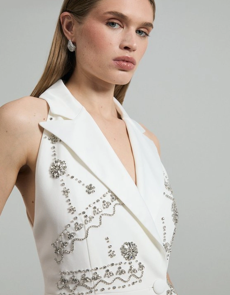 Crystal Embellished Cady Sleeveless Blazer