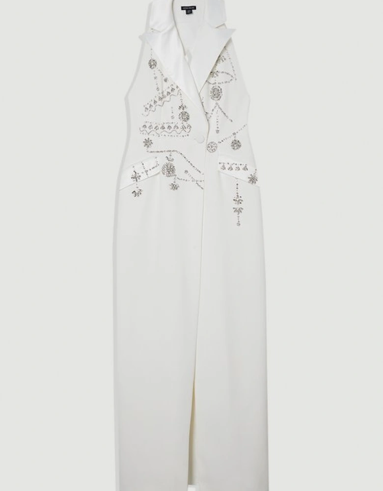 Crystal Embellished Cady Sleeveless Blazer