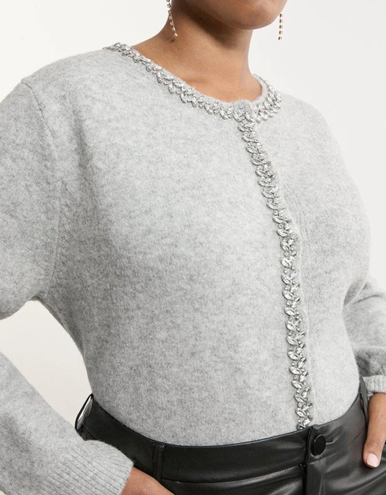 Plus Size Embellished Trim Cosy Knit Cardigan