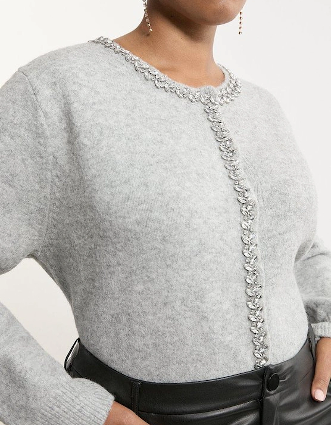 Plus Size Embellished Trim Cosy Knit Cardigan