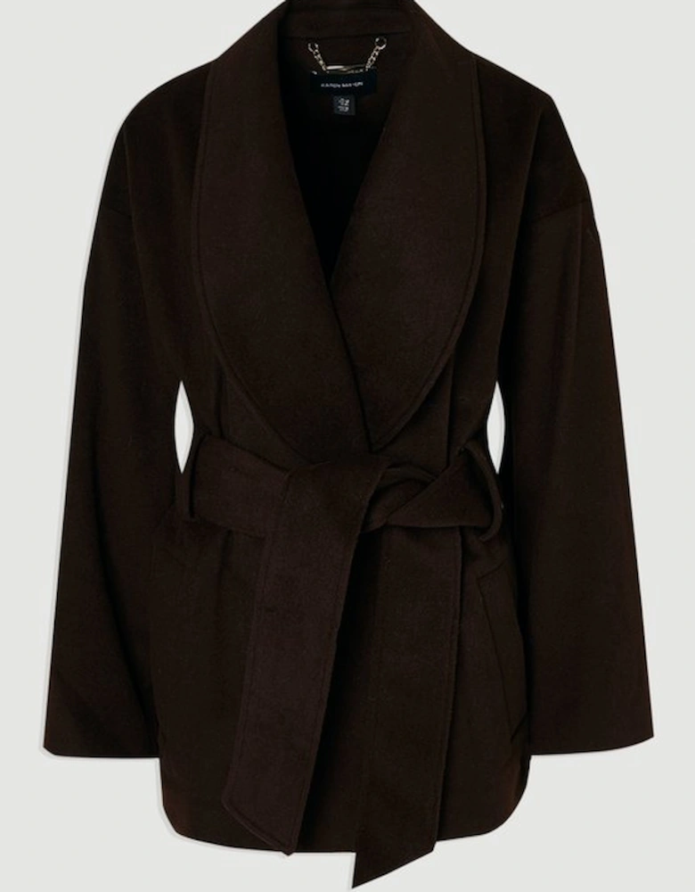 Brushed Wool Belted Wrap Tailored Short Coat