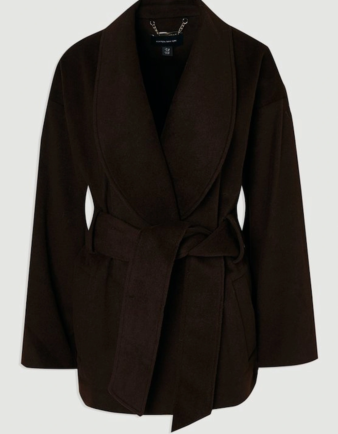 Brushed Wool Belted Wrap Tailored Short Coat
