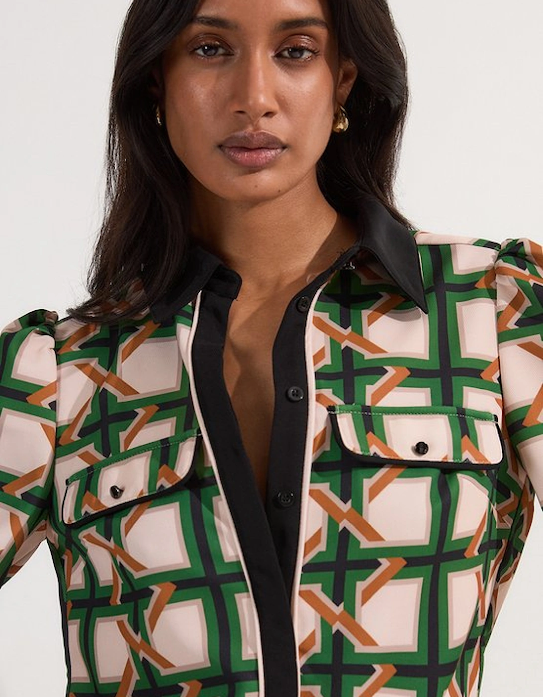 Tall Twill Tie Border Print Long Sleeve Woven  Shirt