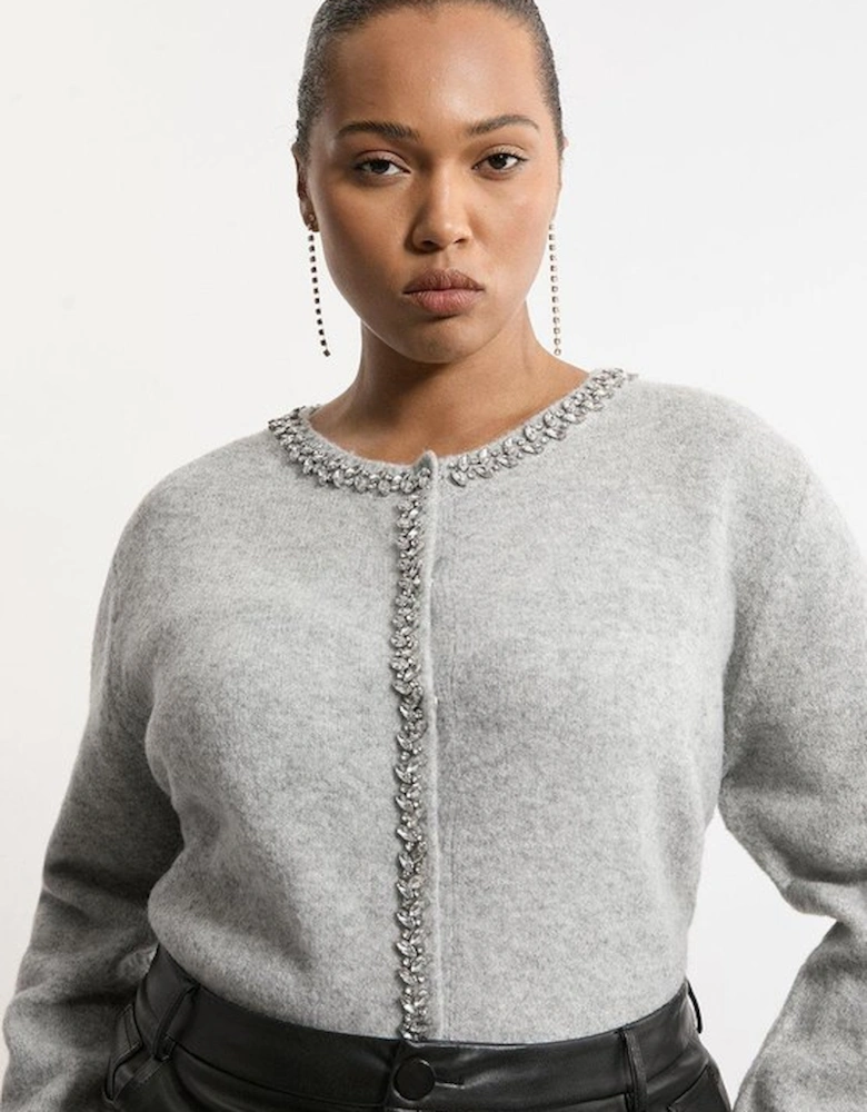 Plus Size Embellished Trim Cosy Knit Cardigan