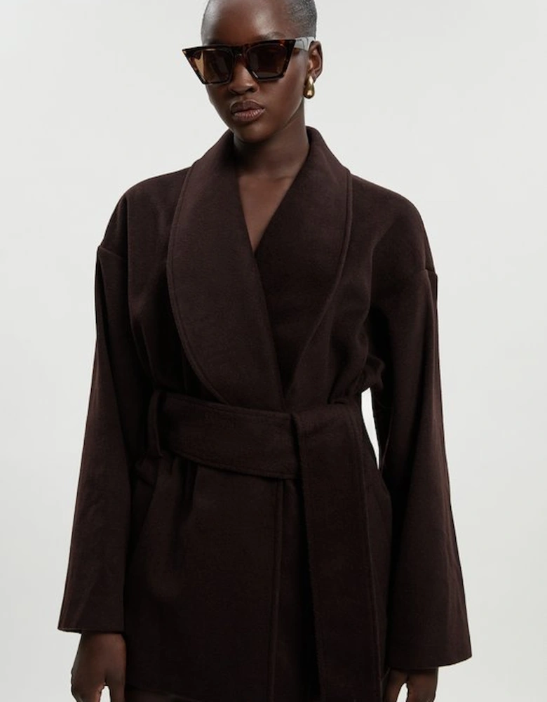 Brushed Wool Belted Wrap Tailored Short Coat