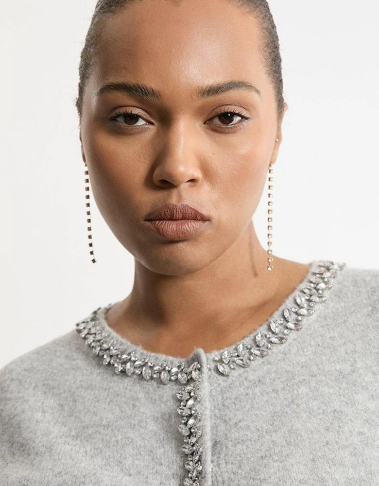Plus Size Embellished Trim Cosy Knit Cardigan