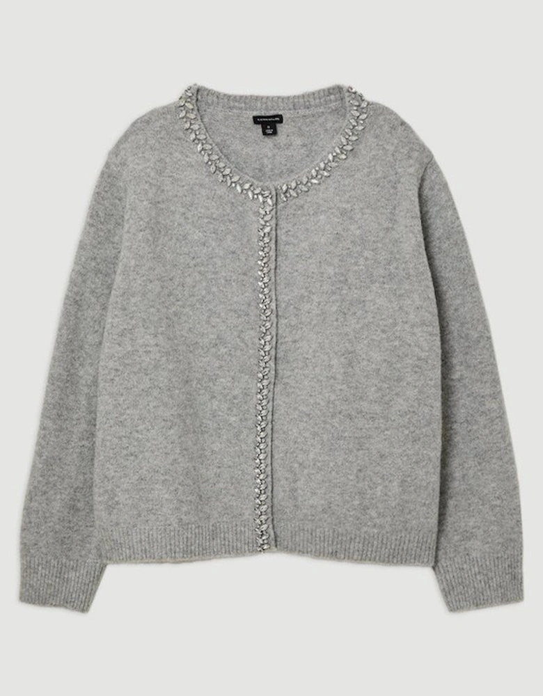 Plus Size Embellished Trim Cosy Knit Cardigan