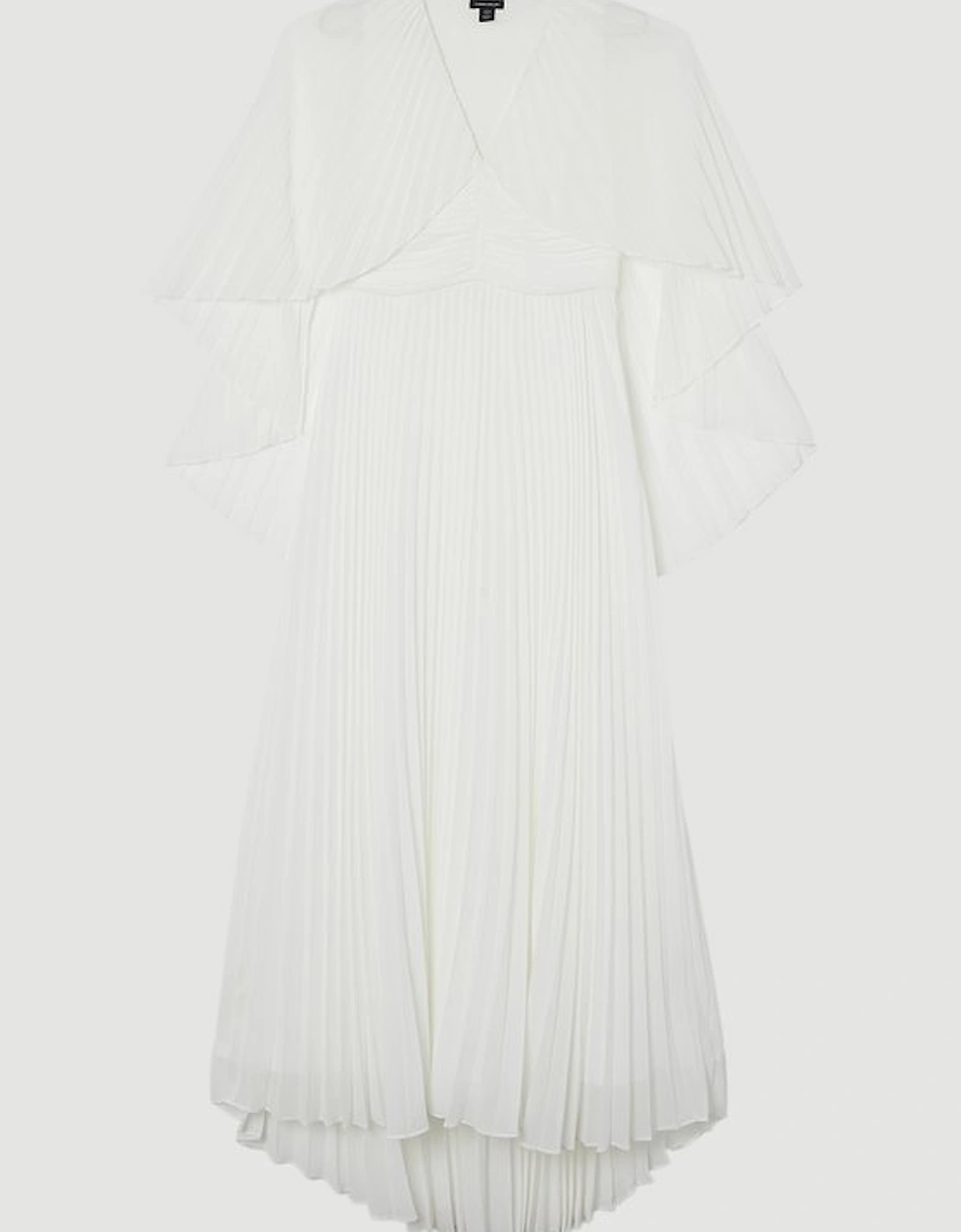 Pleated Cape Sleeve Plunge Neck Maxi Dress