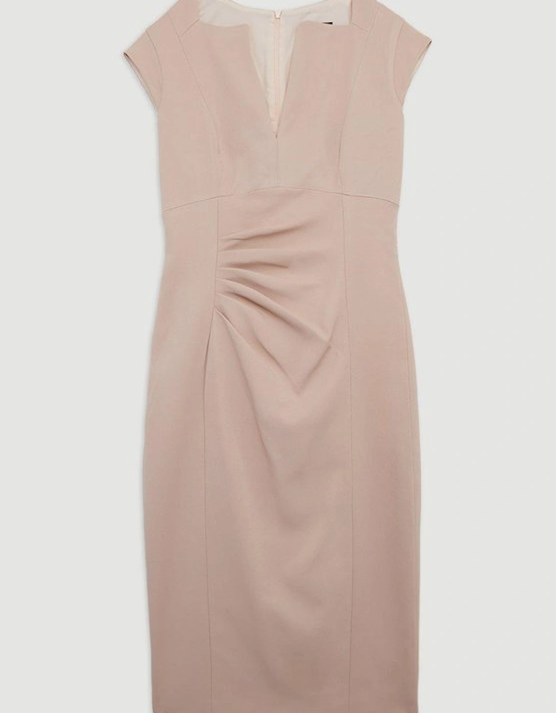 Italian Structured Rib Tailored Envelope Neck Pencil Midi Dress