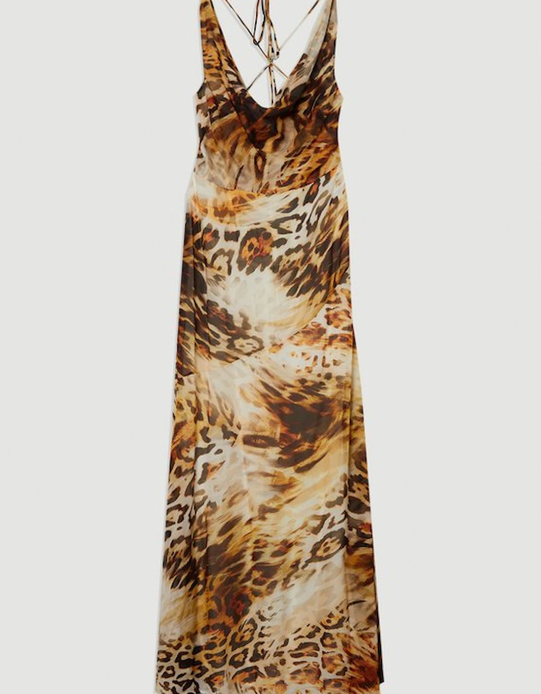 Sheer Viscose Georgette Sketchy Animal Deep V Woven Halter Neck Dress