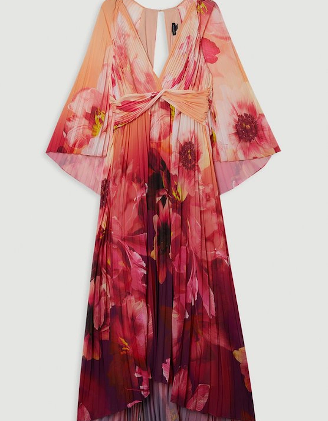 Ombre Floral Soft Pleated Woven Maxi With Cape Detail