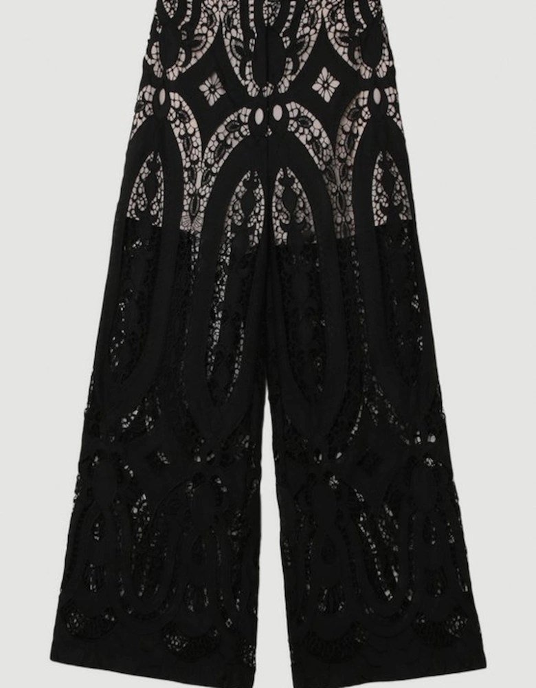 Tall Sheer Georgette Cutwork Woven Wide Leg Trouser