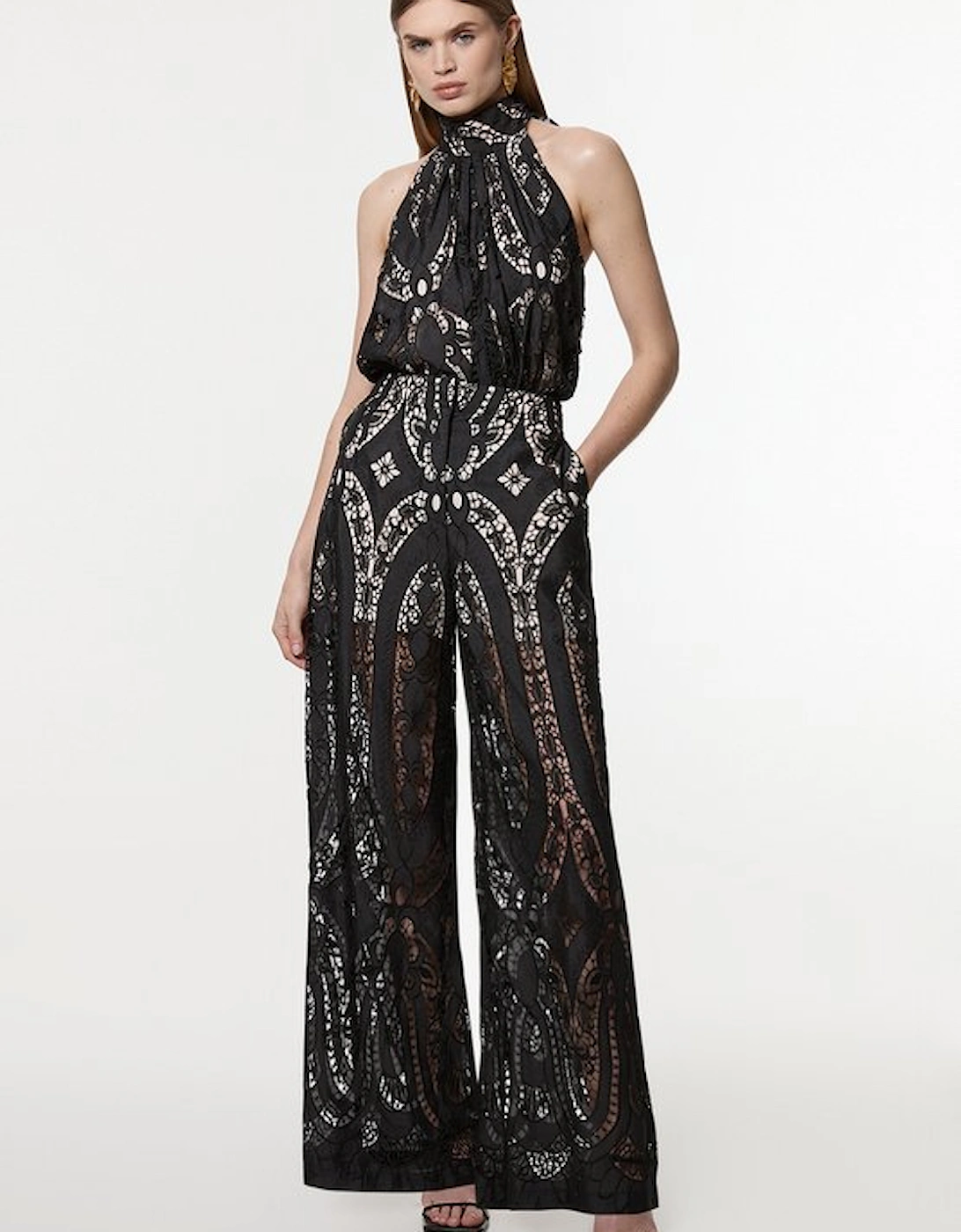 Tall Sheer Georgette Cutwork Woven Wide Leg Trouser, 5 of 4