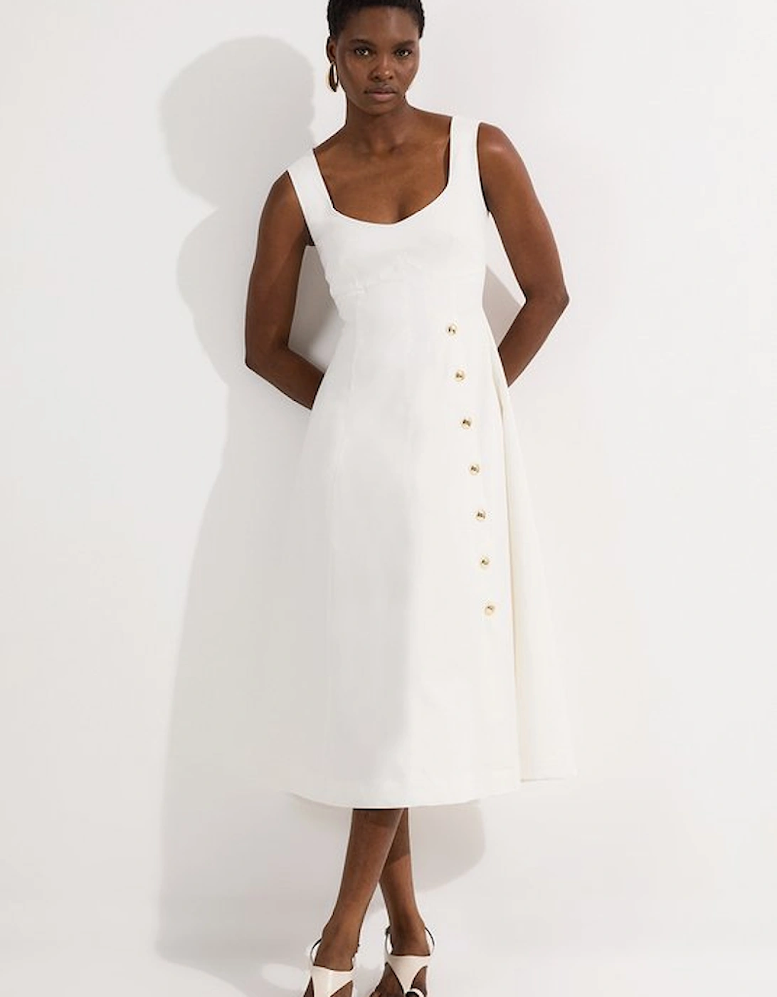 Tailored Denim Sleeveless Full Skirted Midi Dress, 5 of 4