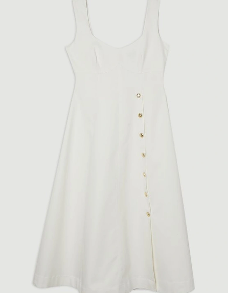 Tailored Denim Sleeveless Full Skirted Midi Dress