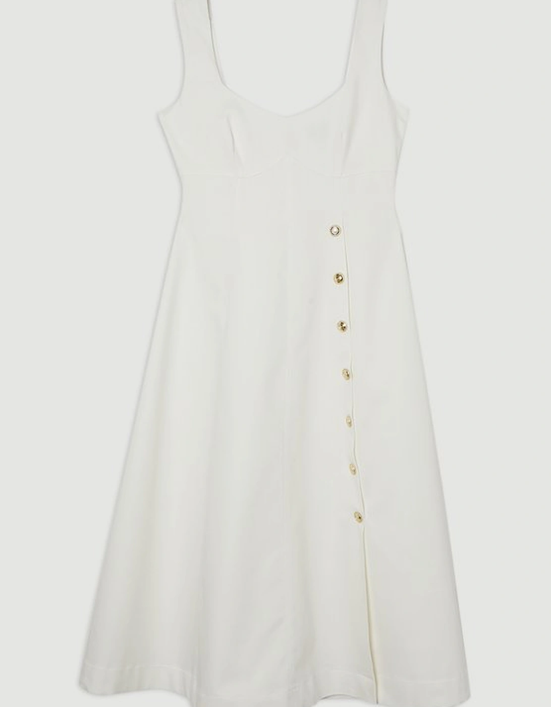 Tailored Denim Sleeveless Full Skirted Midi Dress