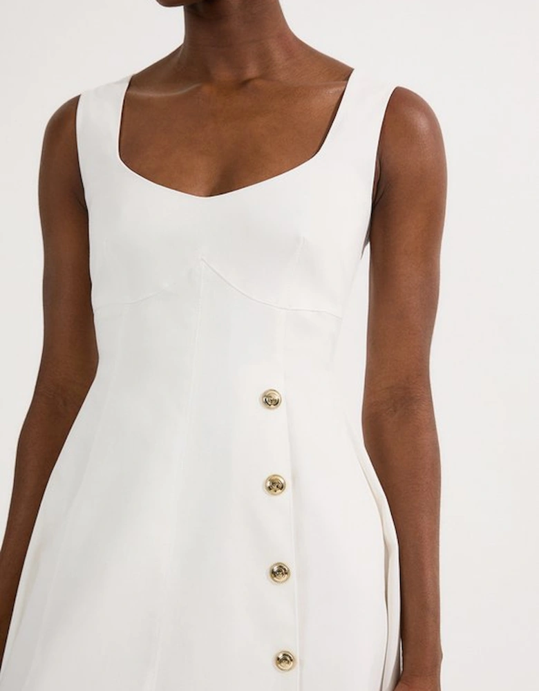 Tailored Denim Sleeveless Full Skirted Midi Dress