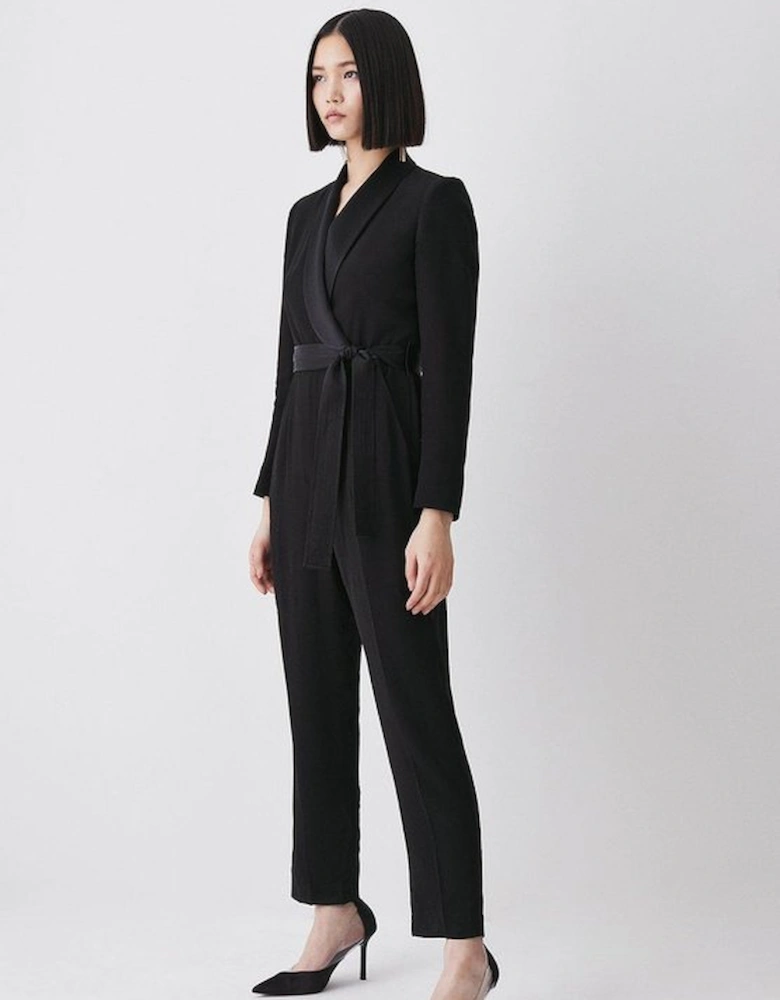 Tailored Tuxedo Belted Wrap Jumpsuit