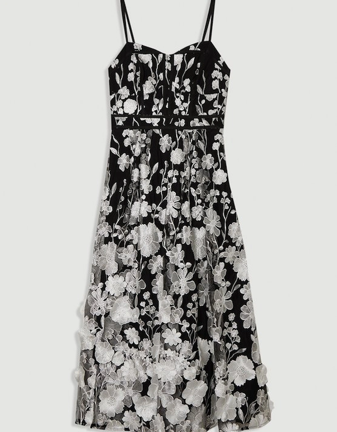Floral Applique Corset Detail Woven Midi Dress