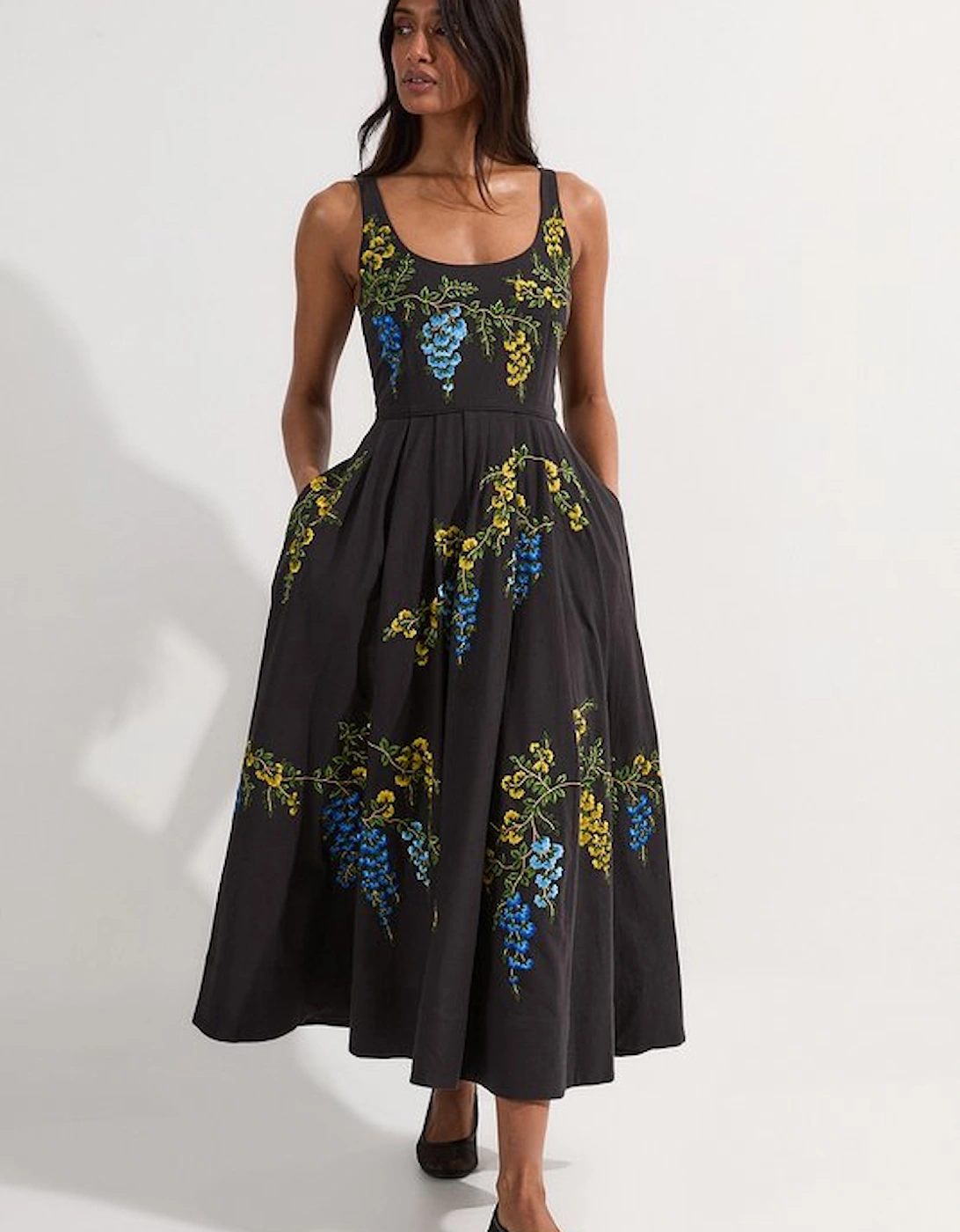 Floral Embroidered Cotton Linen Woven Prom Dress, 5 of 4