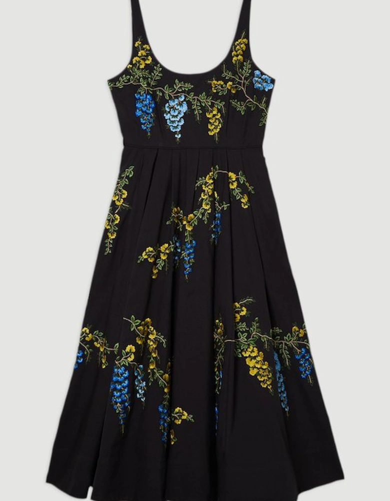Floral Embroidered Cotton Linen Woven Prom Dress