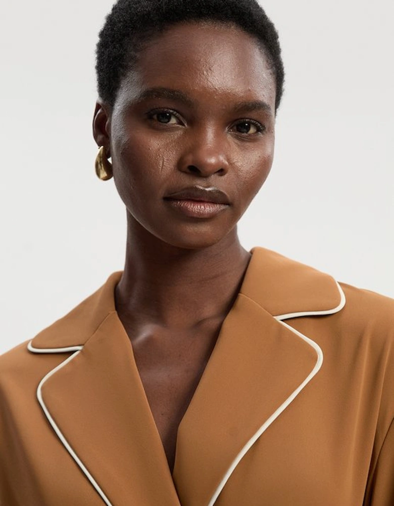 Contrast Tipping Tie Waist Woven Trench Jacket