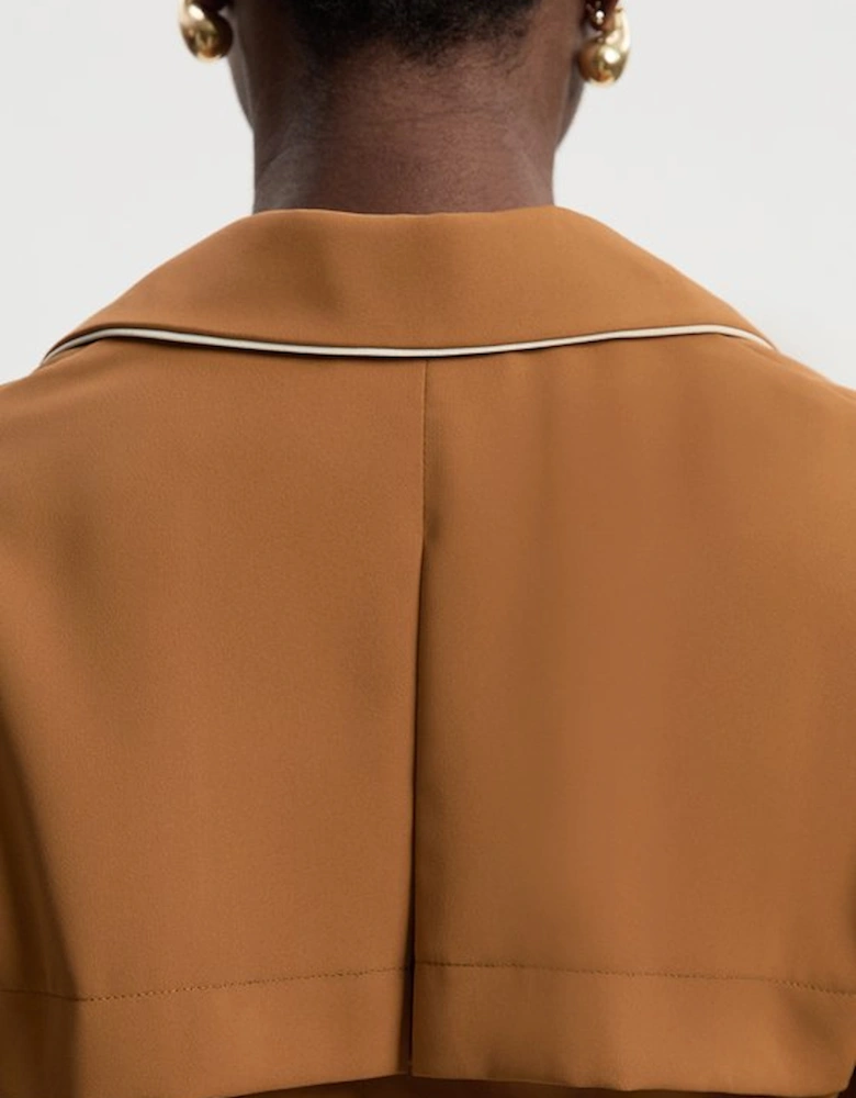 Contrast Tipping Tie Waist Woven Trench Jacket