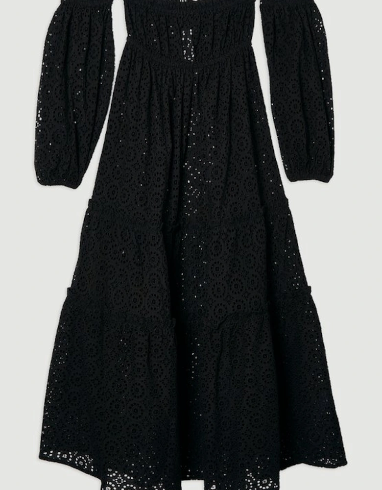 Off Shoulder Broderie Maxi Beach Woven Dress