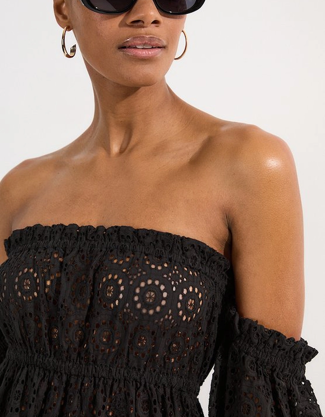 Off Shoulder Broderie Maxi Beach Woven Dress