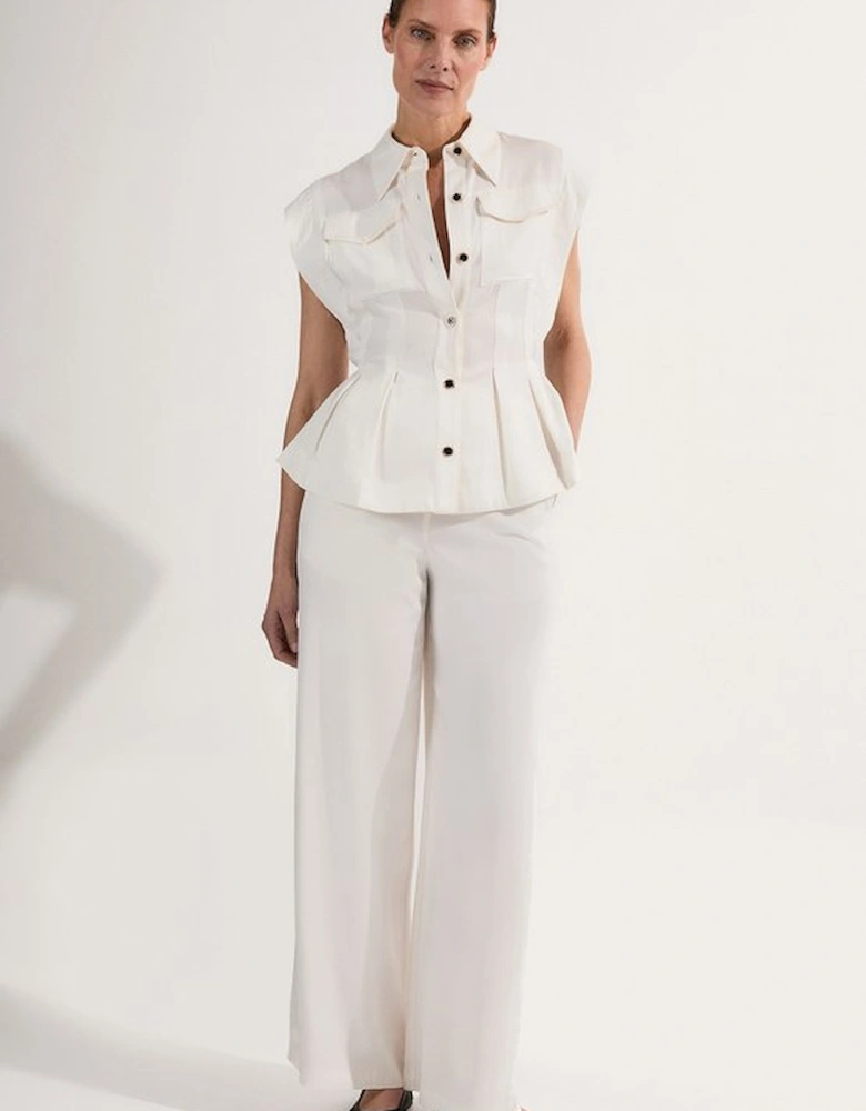 Tall Premium Viscose Linen Topstitch Woven Blouse With Waist Seam Detail