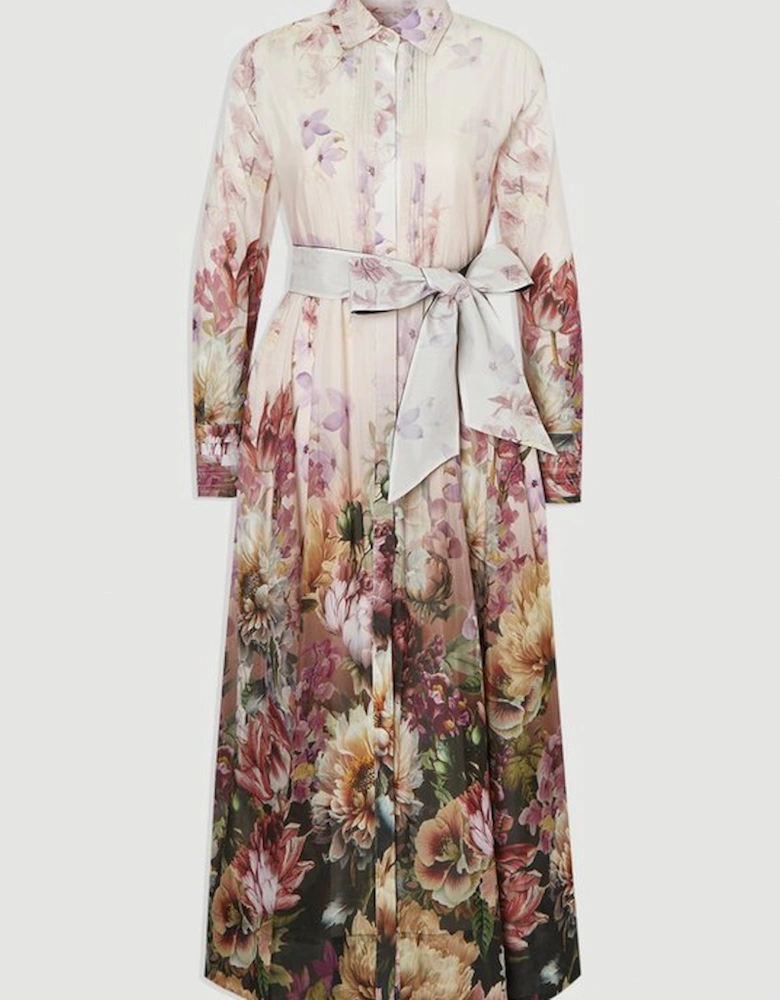 Floral Print Silk Cotton Long Sleeve Woven Maxi Dress