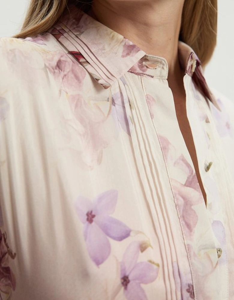 Floral Print Silk Cotton Long Sleeve Woven Maxi Dress