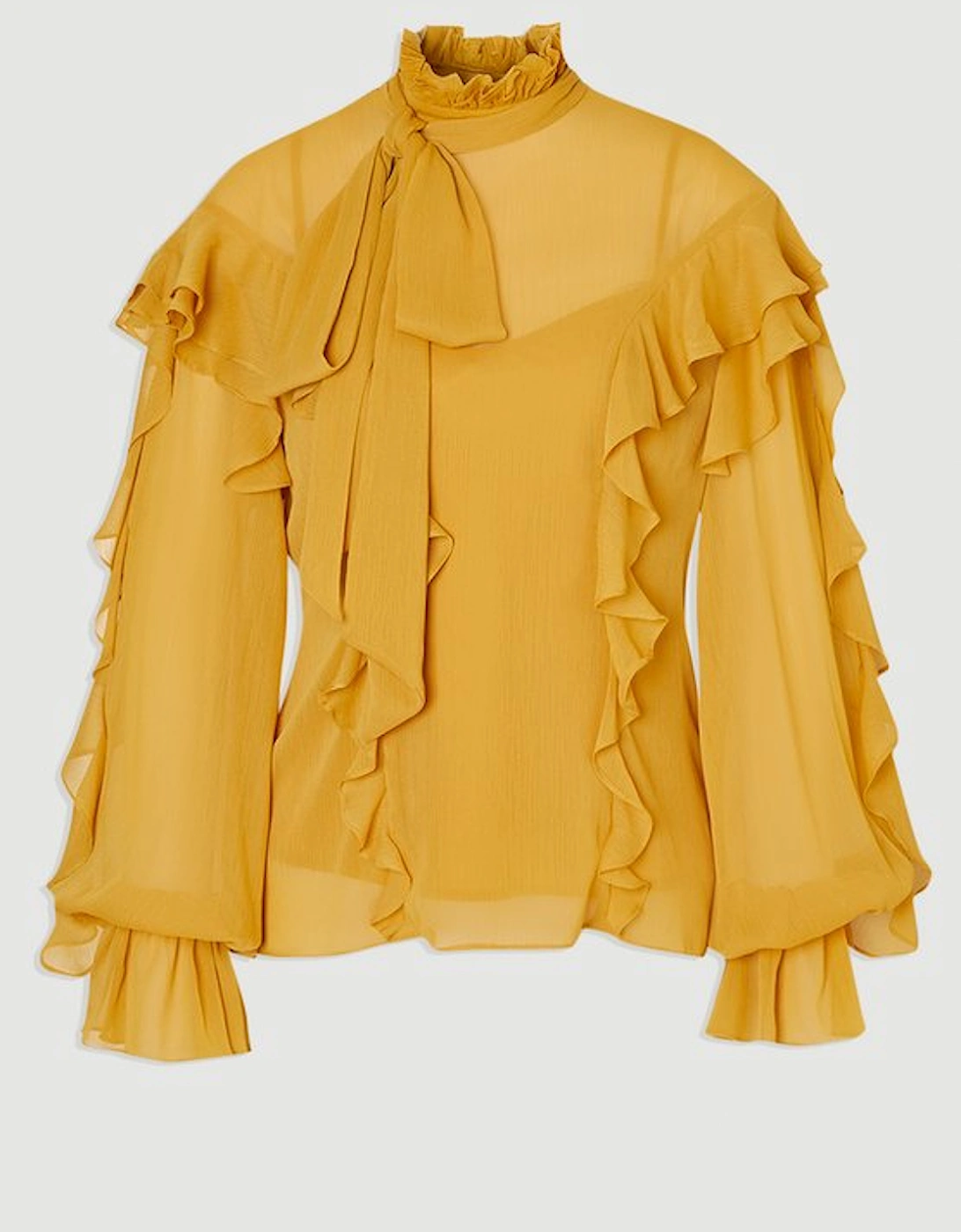 Ruffle Front Crinkle Georgette Pussy Bow Blouse