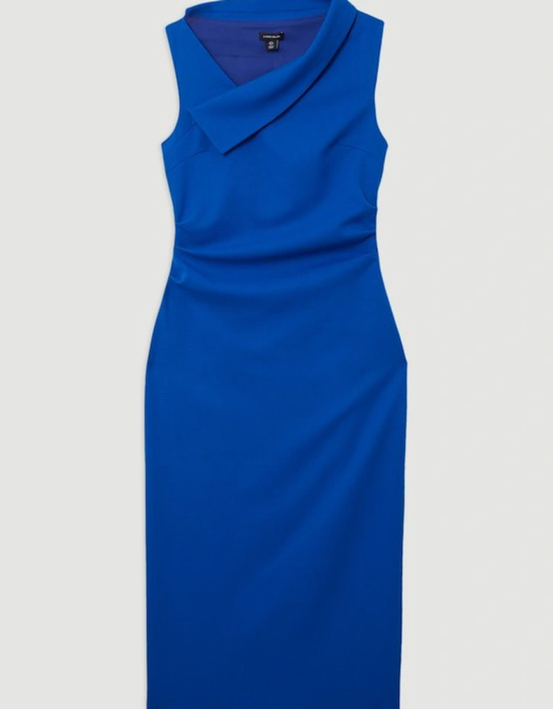 Structured Crepe Full Skirted Tailored Asymmetrical Maxi Dress